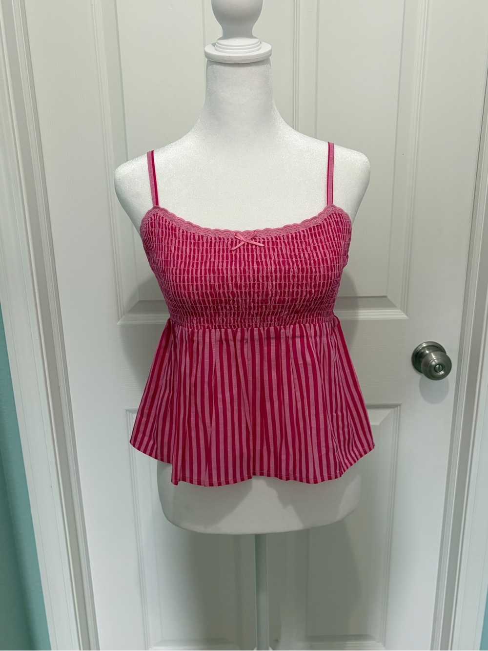 No Boundaries Women's Smocked Baby Doll Tank in Pink Jubilee